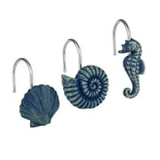 Sunlit Seashells Decorative Shower Curtain Hooks, Blue Ocean Creatures Coastal Shower Curtain Rings, Resin, Nautical Bathroom Decoration Beach Shower Curtain Hooks-12 Pack
